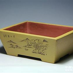 宜兴精品紫砂 品四方粉浆盆景盆